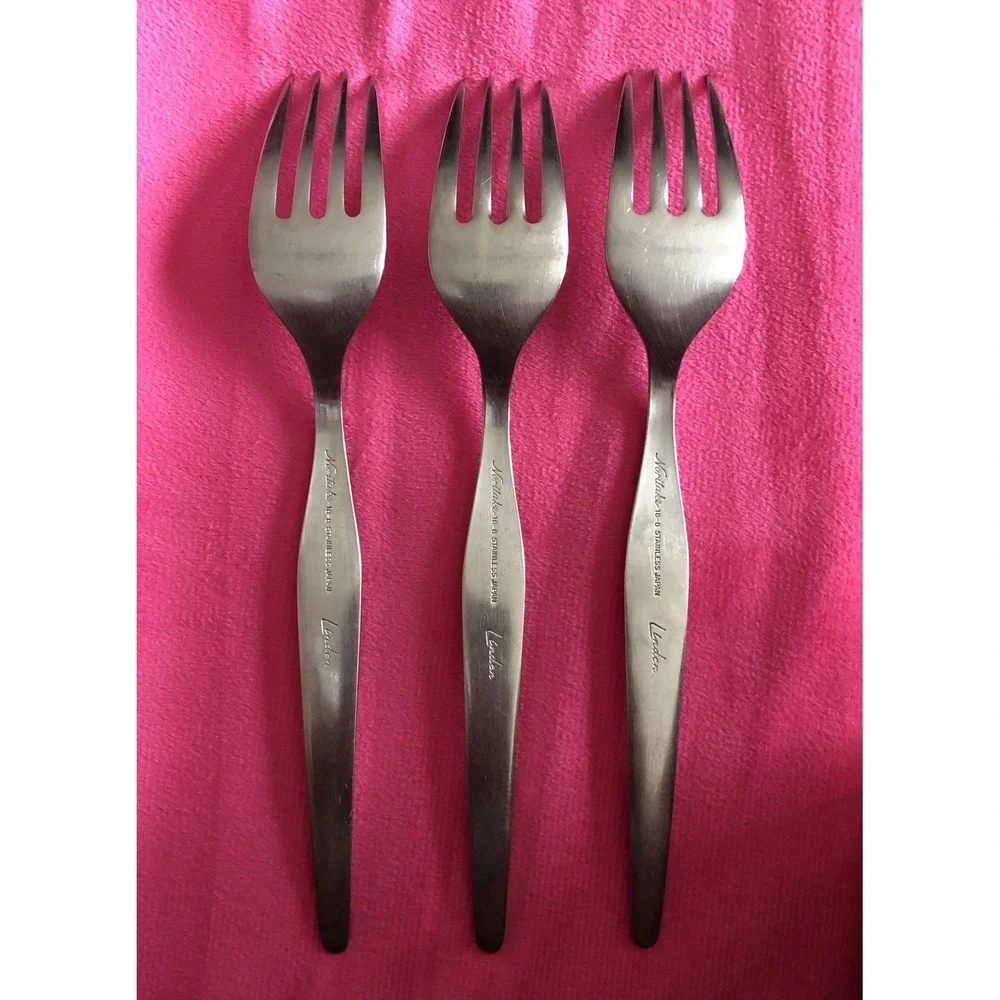 3 Salad Forks Noritake LINDEN Japan 18/8 Stainless 6.5